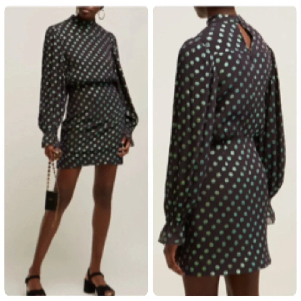 SALONI RINA SILK POLKA DOT MINI DRESS SIZE 8 US - Picture 12 of 16